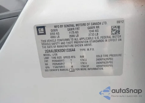 2013 Chevrolet Equinox Ls из США, поврежденный, VIN 2GNALBEK8D6133644